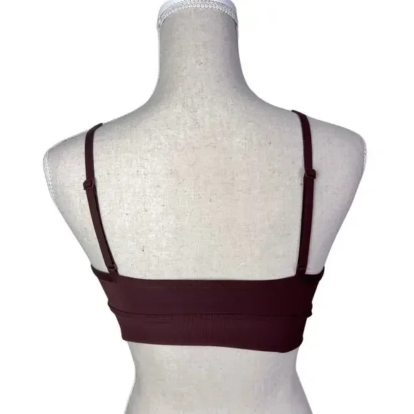 Aerie Offline Ribbed Sports Bra Brown Minimalist Athleisure M - Picture 4 of 5